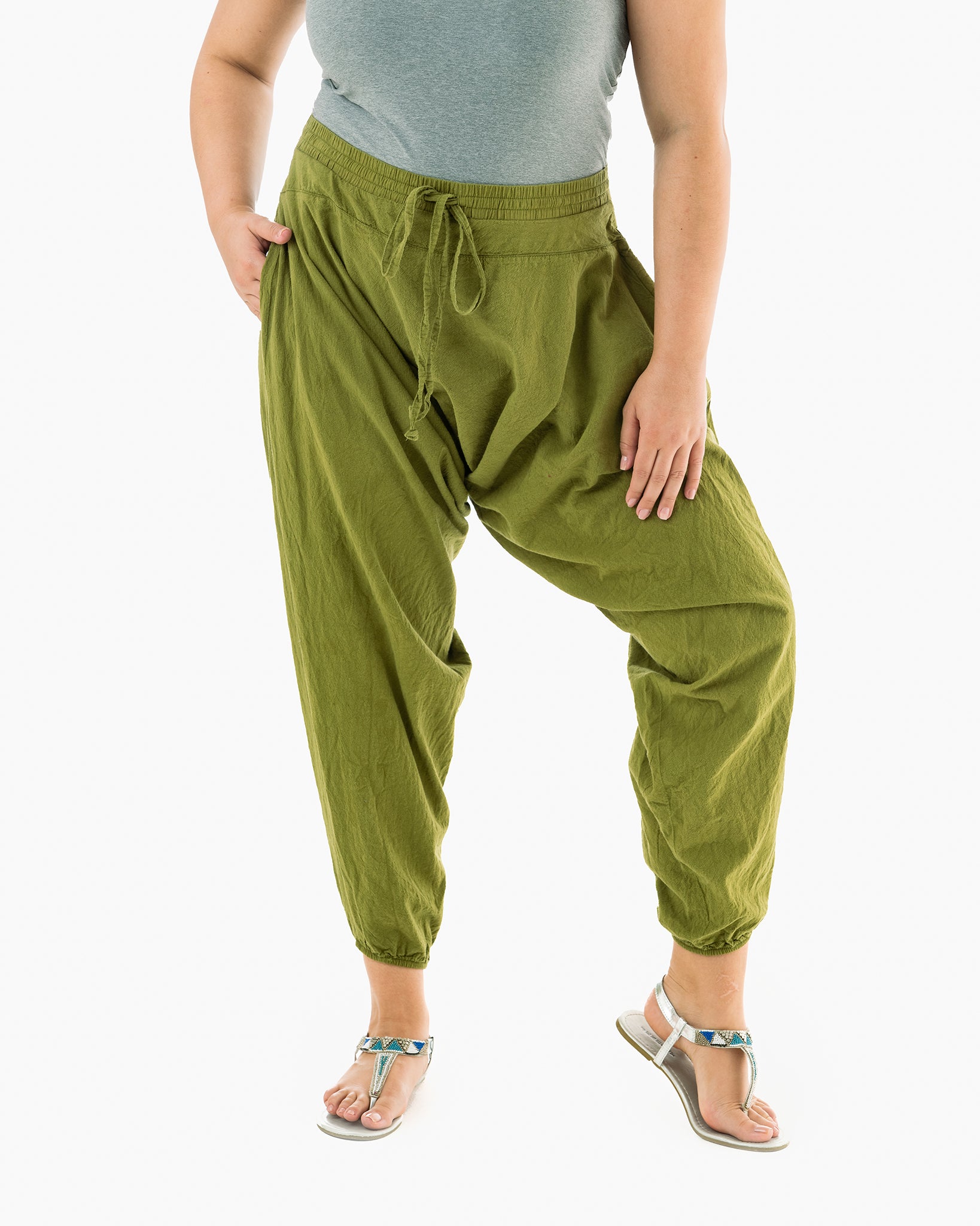 Olive Green Elephant Print Flowy Yoga Pants