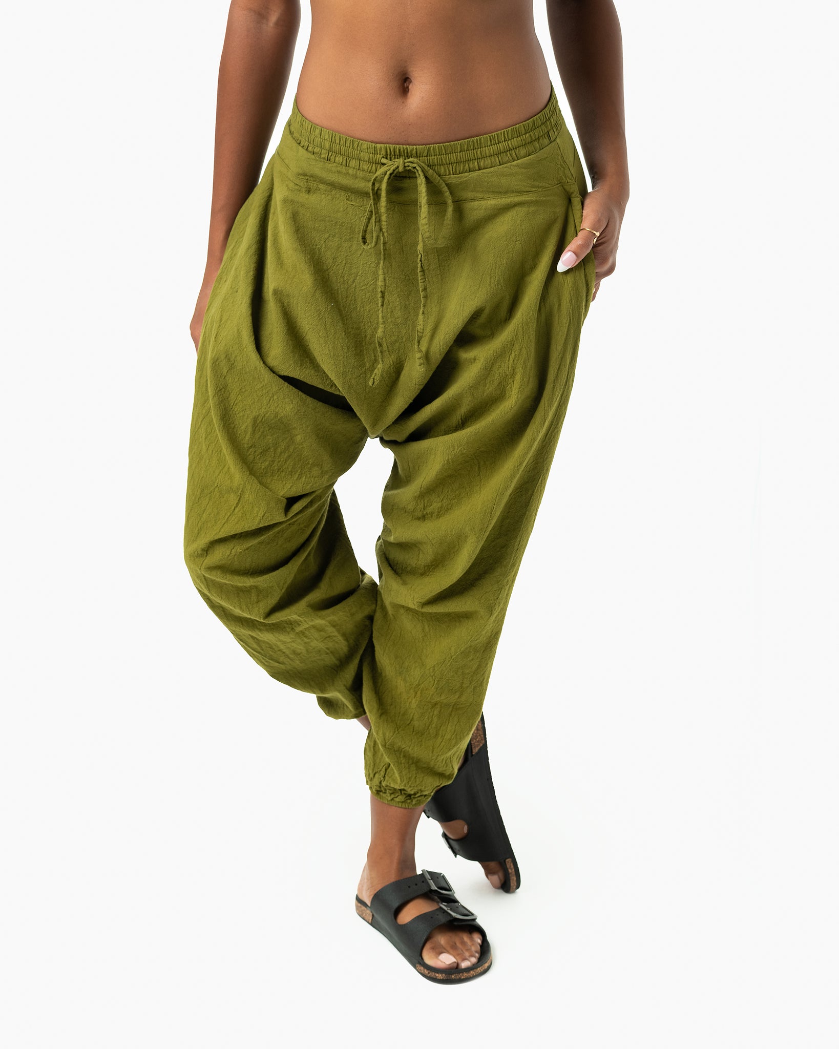 Women's Cropped Harem Pants Yoga Dropped Crotch,cuffed Green Pants Stretch  Cotton,loose Lounge Trousers XS-S,M,L-XL. 