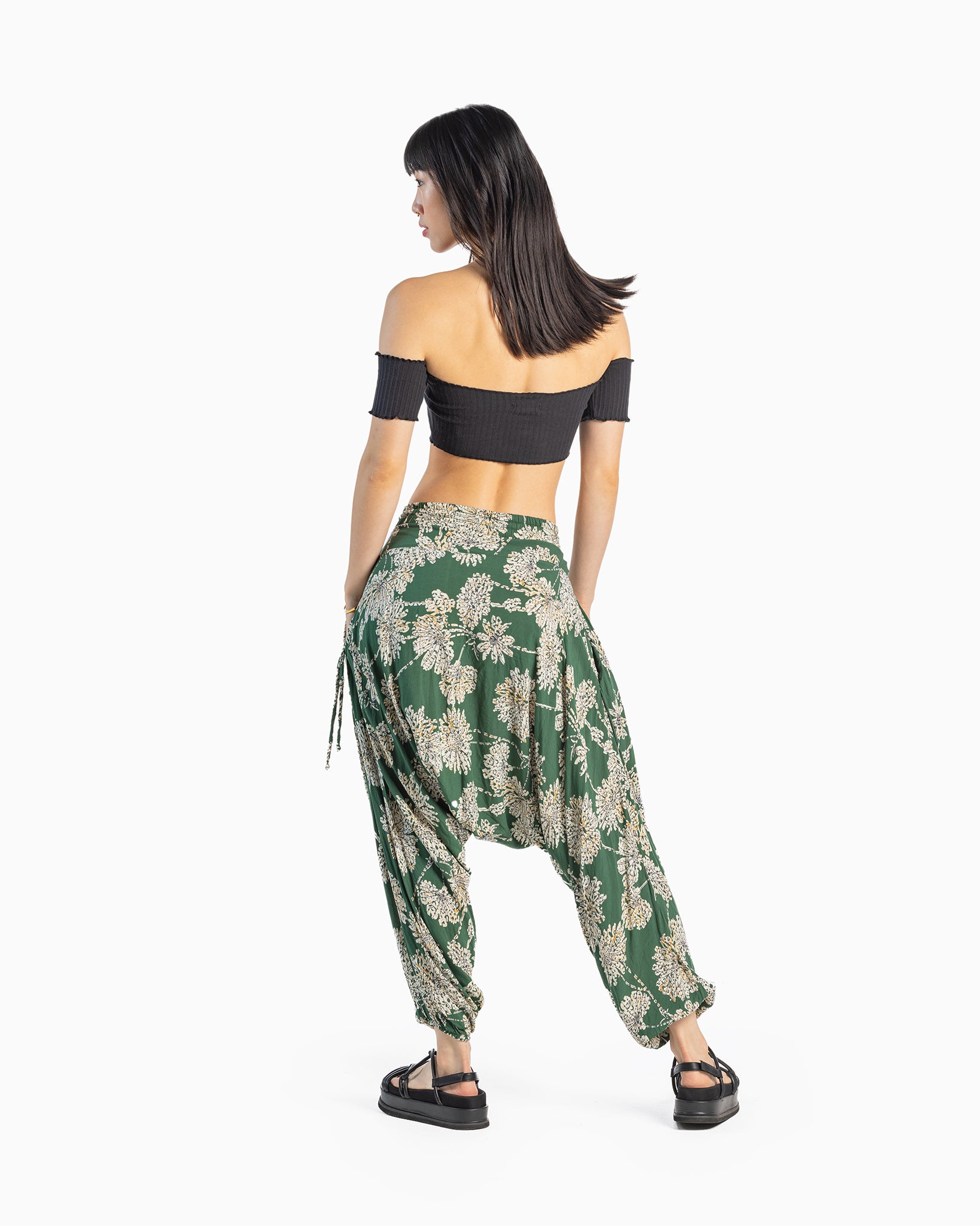 Womens Green Camo Harem Shorts, Pocket Shorts